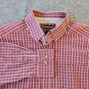 Ariat Pro Series Men's Burgundy Checkered Button Down Shirt